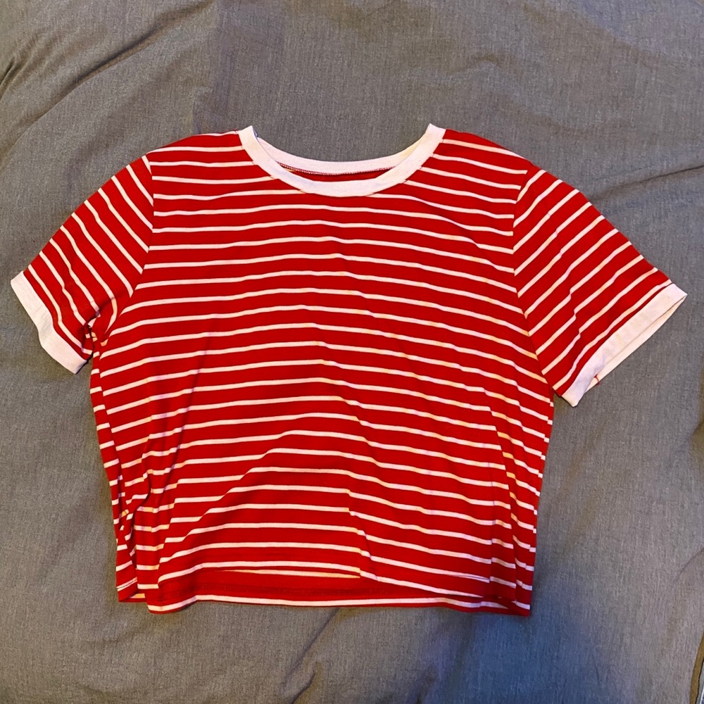 cropped red and white striped tshirt